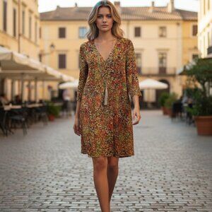 NWT $99 Kut From The Kloth Women’s 8 Robyn Shift Dress Abstract Tassel V-Neck